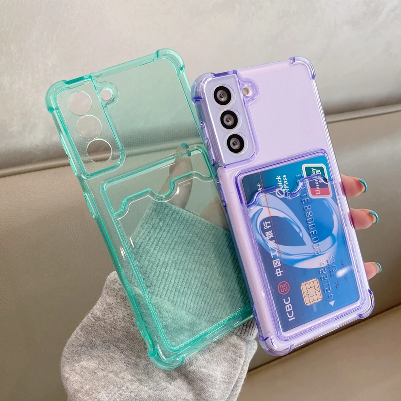 S 20 21 22 Card Slot Holder Bag Case For Samsung Galaxy S21 S20 S22 Plus Ultra Fe Transparent Silicone Soft Cover S21fe S21plus