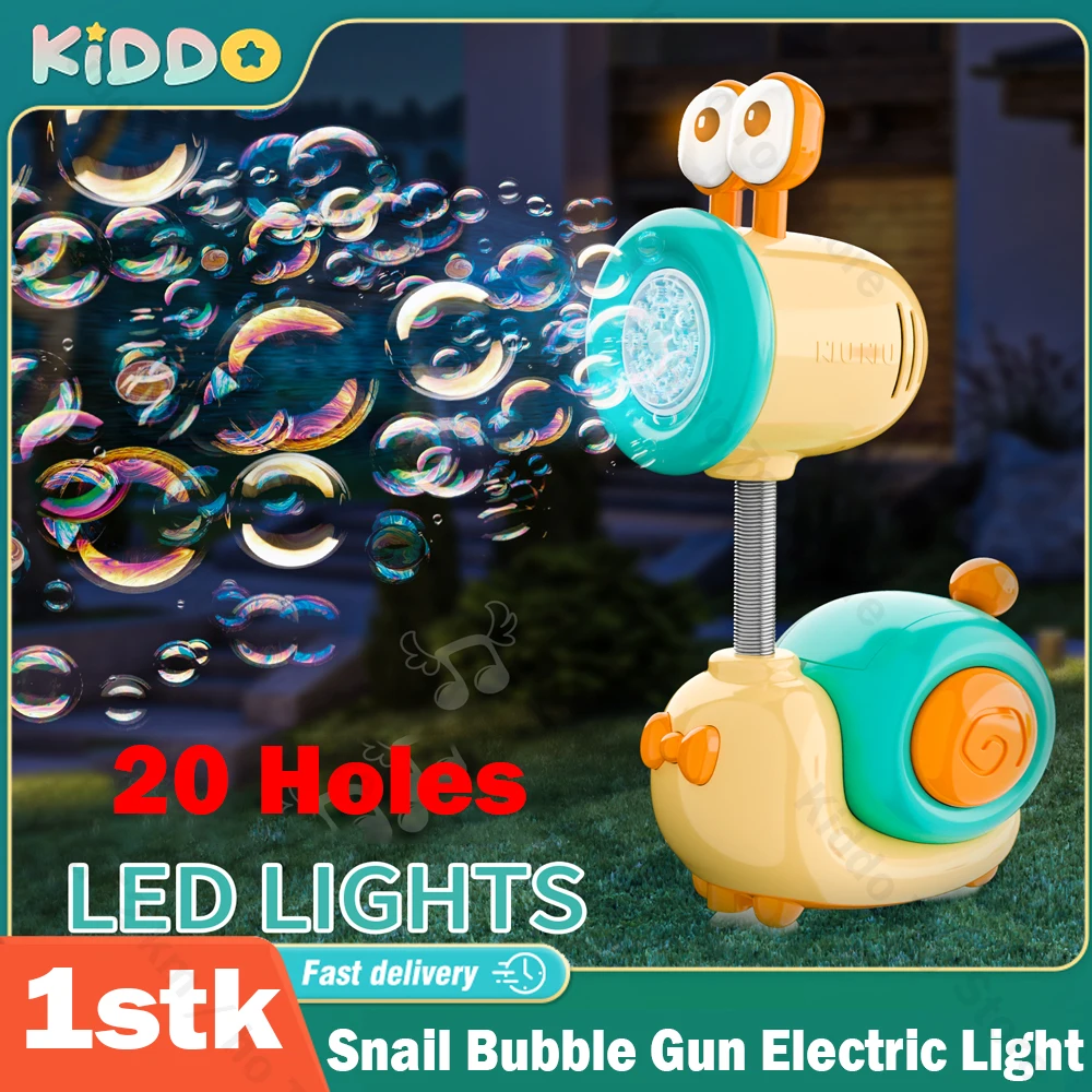 Snail Bubble Gun Electric LED Light Bubbles Machine Blowing Automatic 20 Holes Soap Bubbles Summer Outdoor Weeding Toys for Kids