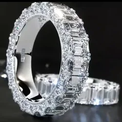 Eternity Silver Color Engagement Wedding Band Rings for Women Bridal Emerald cut Zircon Promise Party Jewelry Gift