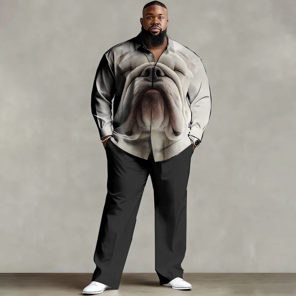 

S-9xl plus size Men's Shirt Set: Goofy Animal Charm - Breathable Fabric, Sleek Witty Animal Designs, Wrinkle-Resistant,