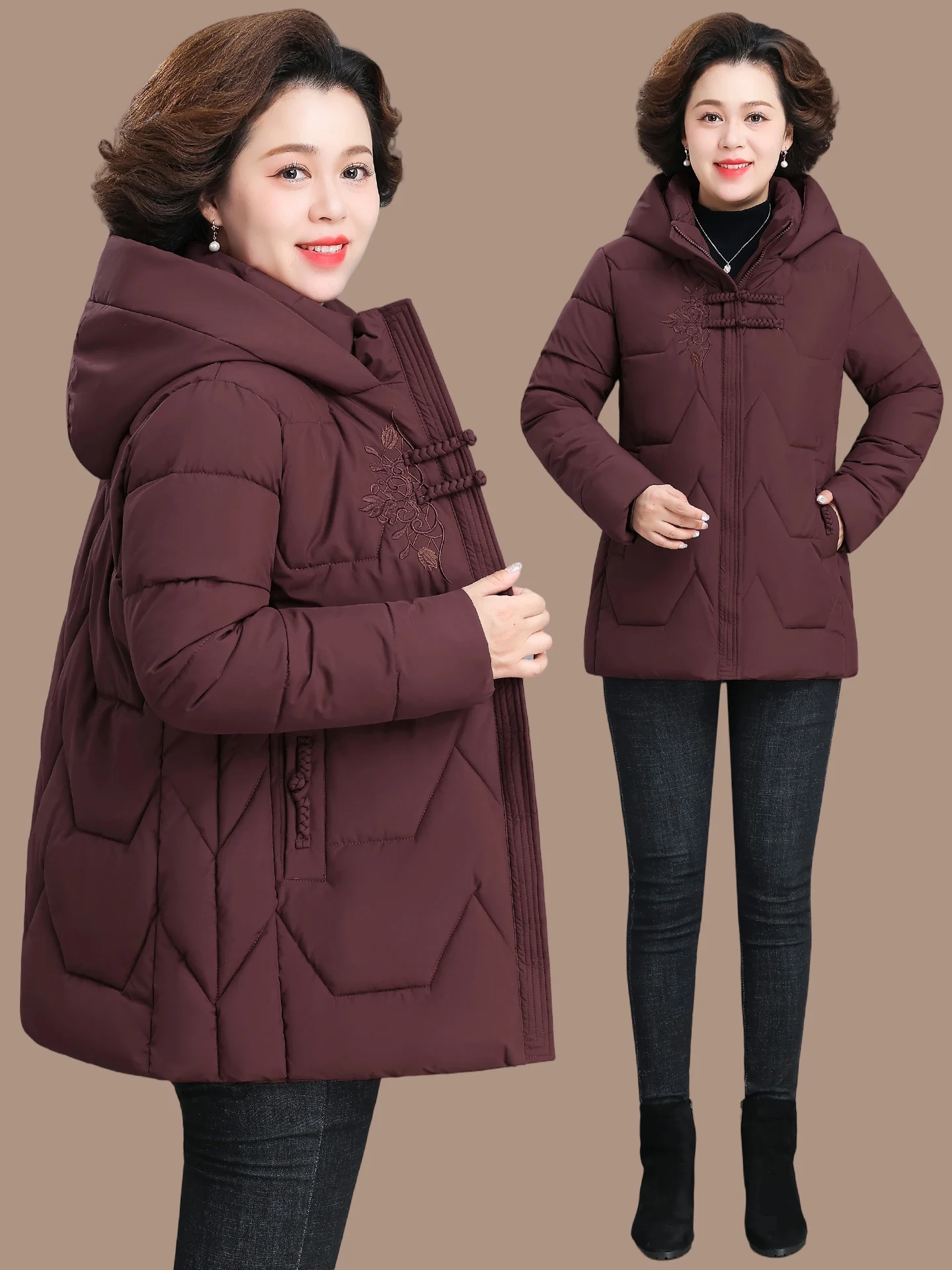 

Женская зимняя утепленная куртка средней длины, повседневная, ветрозащитная и теплая, с хлопковым наполнителем, на молнии, для женщин старше 50 лет