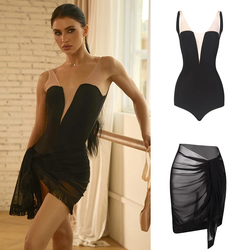 

ZYM Sexy Latin Dance Bodysuit Fringed Skirt Women Latin Dance Clothing Adults Samba Chacha Latin Dance Costume Stage Wear 15801