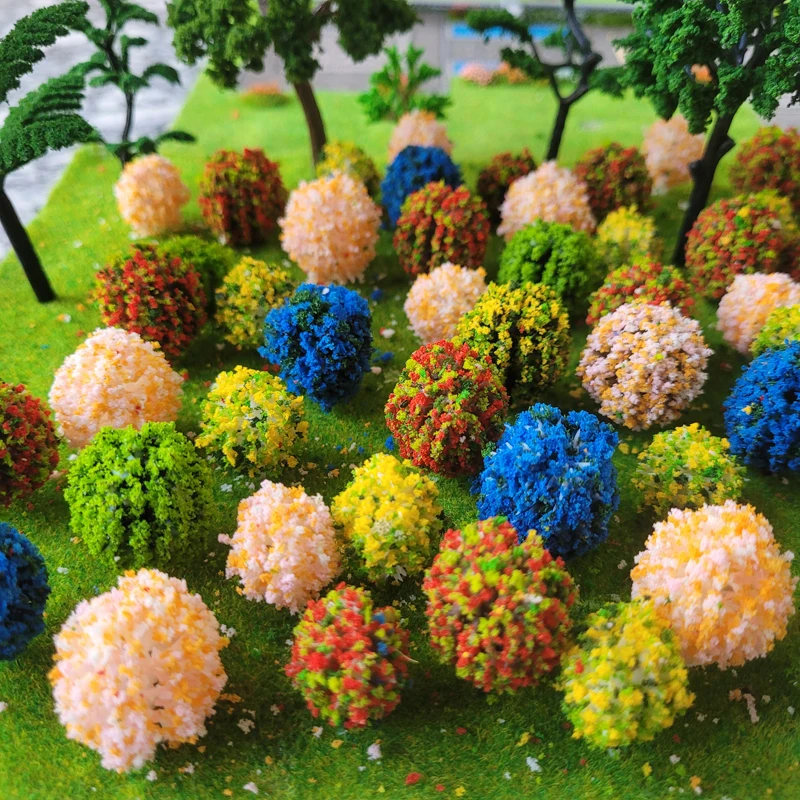 40Pcs Mixed Colorful Tree Model Ball Shaped Wild Trees Scenery Landscape Train Railway Railroad Layout Kids Toy 3cm