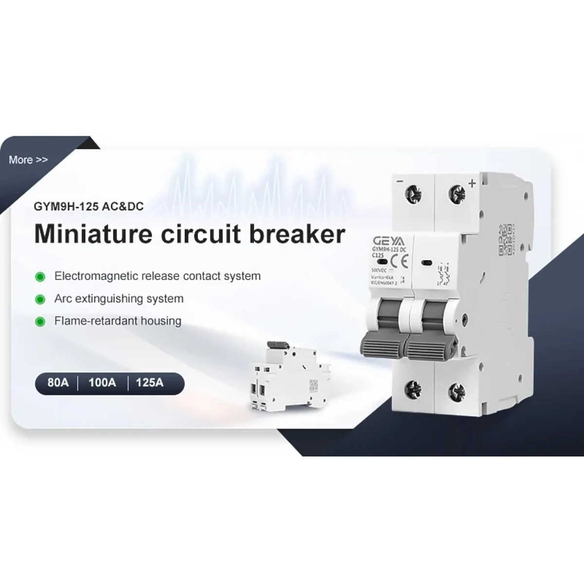 

GEYA DC MCB 80A 100A 125A 6KA 2P 500VDC Mini Circuit Breaker Din Rail DC Breakers GYM9-125