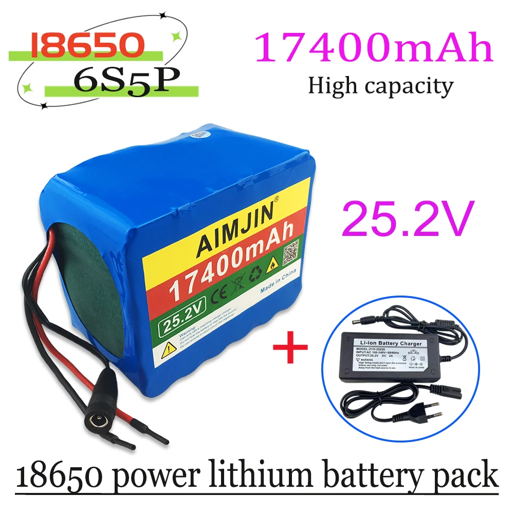 

25,2 V 17400mAh литиевая батарея большой емкости 18650 6S5P BMS блок батарей с зарядным устройством