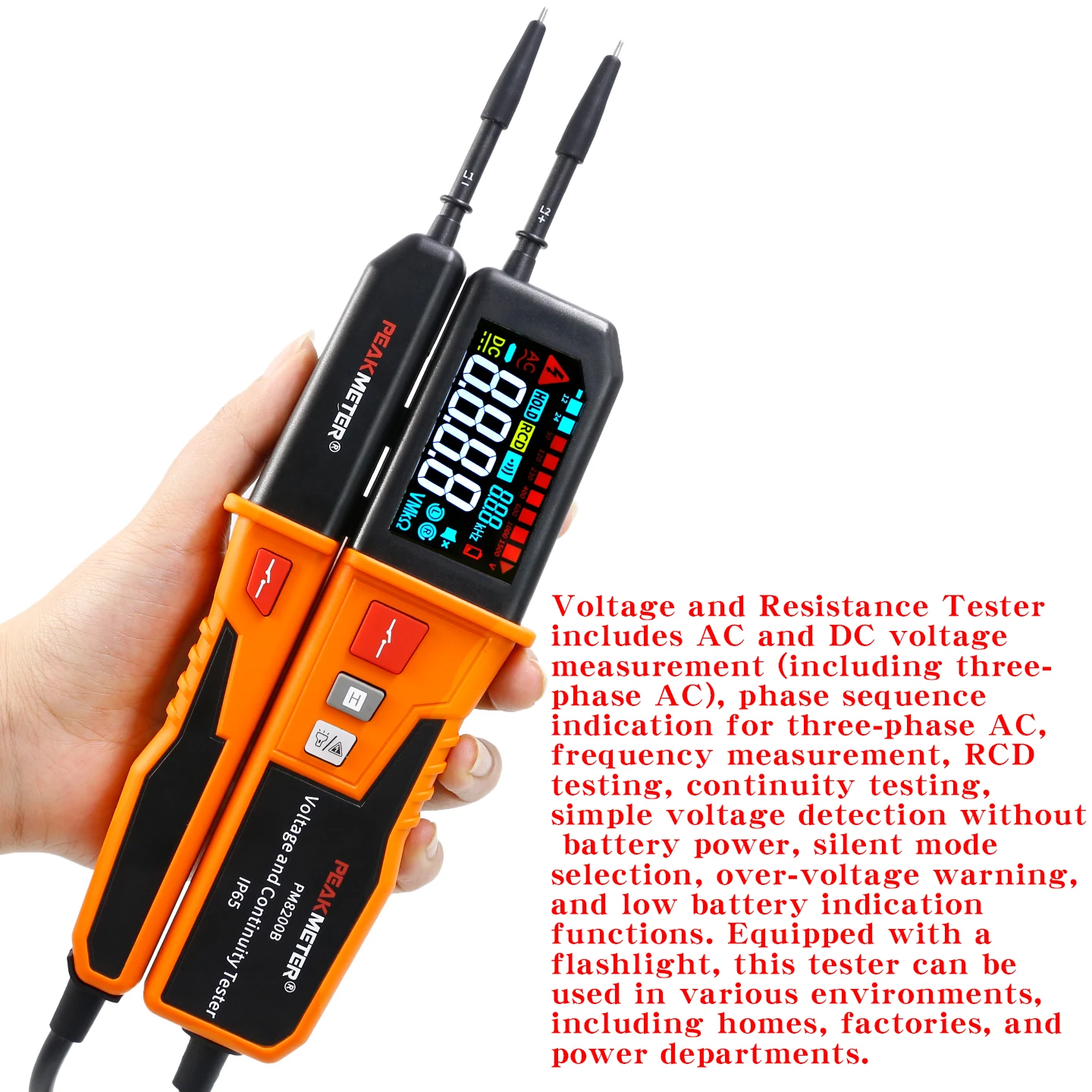 Huayi Waterproof Dustproof Intelligent Recognition AC/DC Voltage Measuring Instrument RCD Test Polarity Detection PM8200