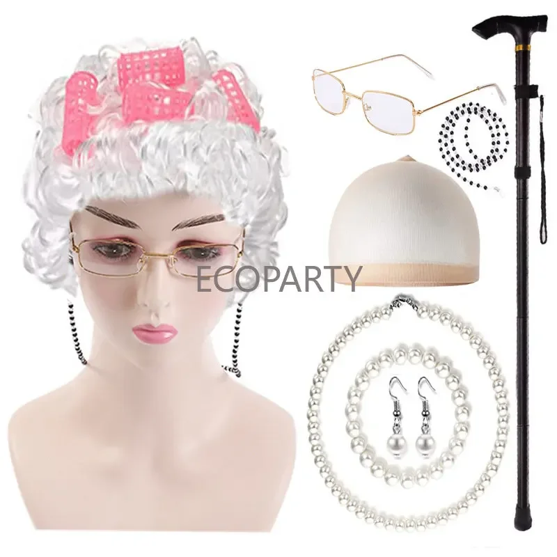 Old Granny and Grandpa Costume Accessories Set for 100th Day of School Kids Adults 1920s Mens Costume with Newsboy Hat Ecoarty