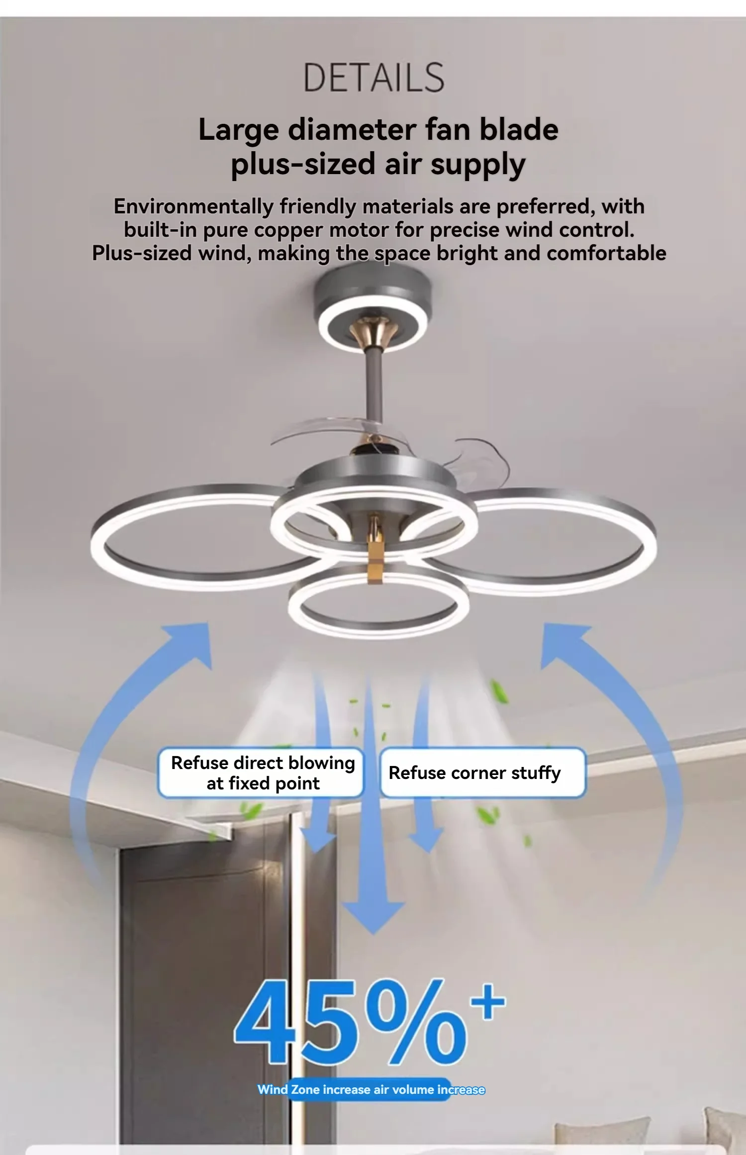 Variable Frequency Bedroom Fan Light Ceiling Fan Light Restaurant Living Room New Nordic Intelligent Invisible Ceiling Fan Lamp