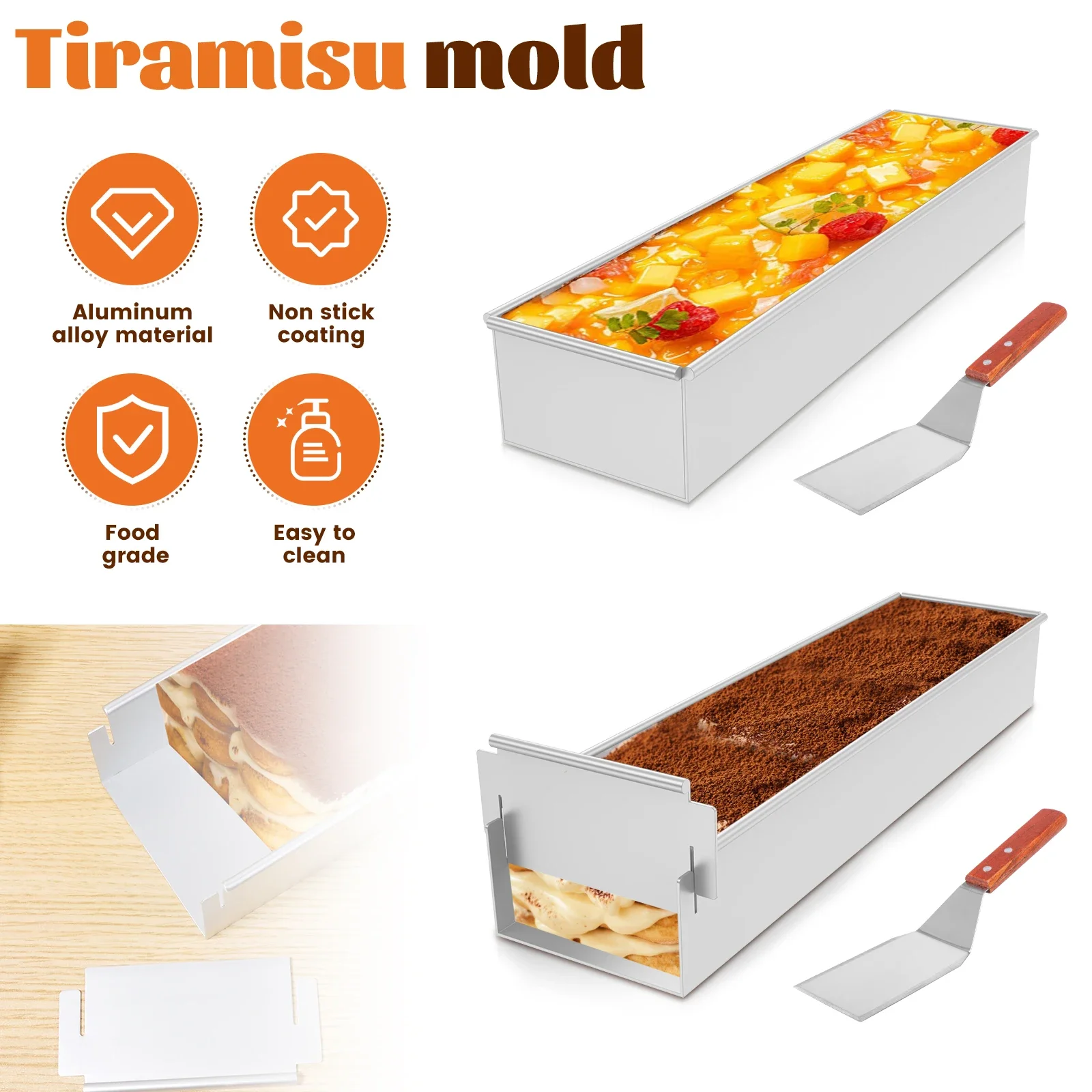 Molde rectangular para pasteles, bandeja antiadherente de aleación de aluminio para hornear pasteles, molde resistente al calor para hornear postres y tartas de queso, herramienta para postres