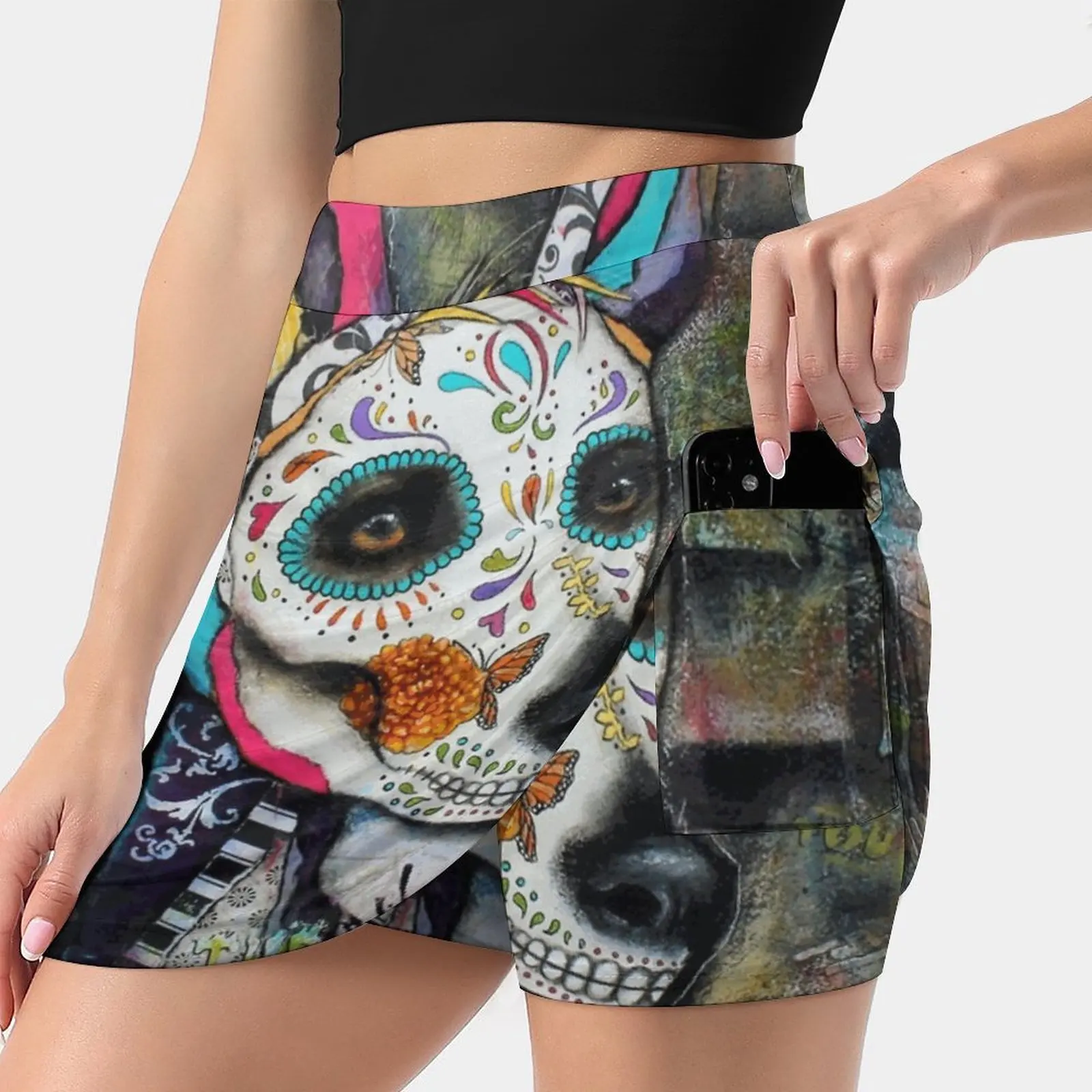 Xolo Mexican Hairless Dog Day Of The Dead Women Mini Skirt Two Layers With Pocket Skirts Sport Fitness Running Skorts Xolo Dog