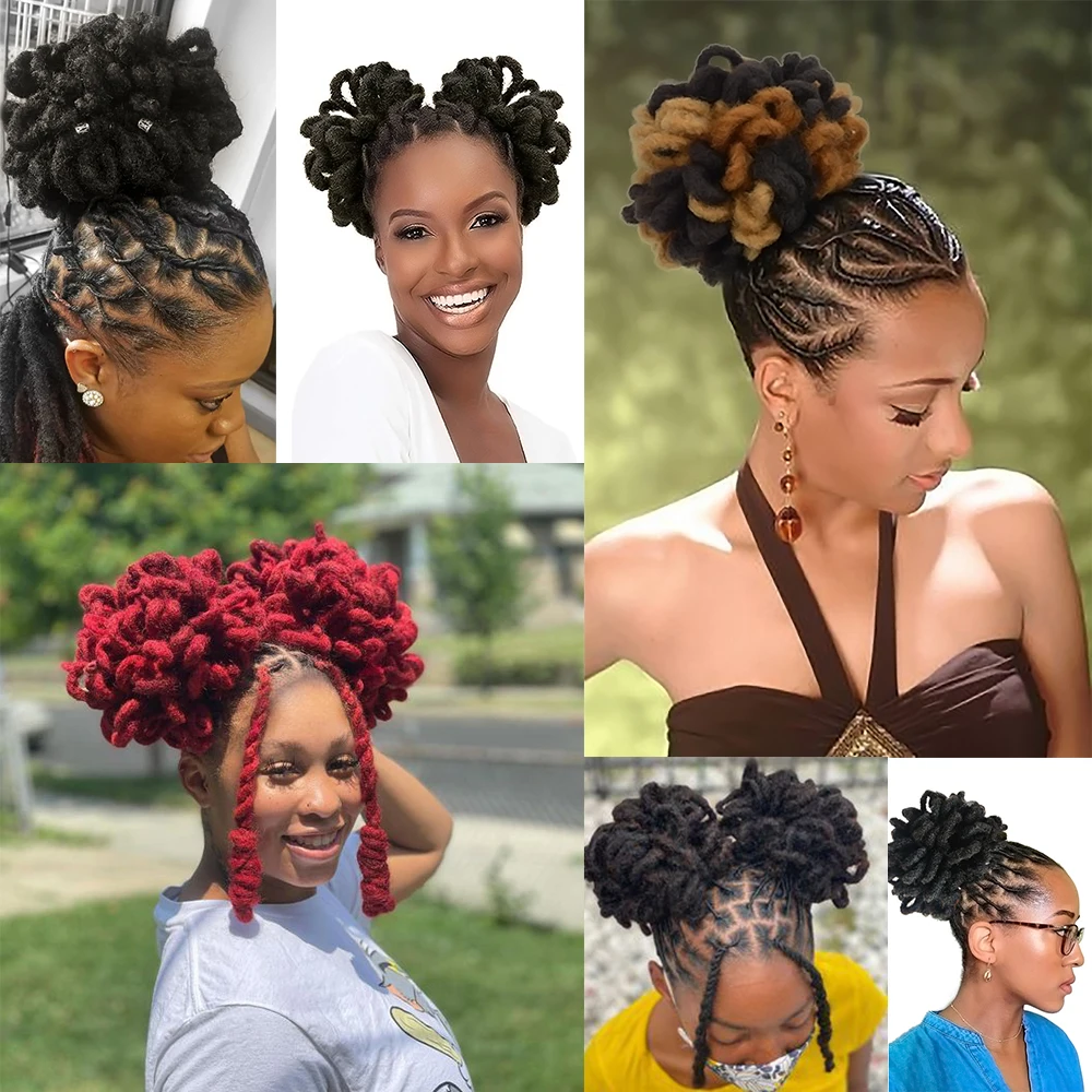 Afro Puff Drawstring Ponytail Hair Bun Synthetic Dreadlock Faux Locs Clip in on Chignon Scrunchies Hairpiece for Women Girls