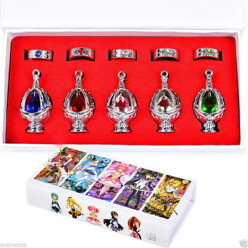 

Puella Magi Madoka Magica Soul Gem Crystal Necklace Pendant Rings Weapons Cosplay Prop 10pcs Gift Box Collectible