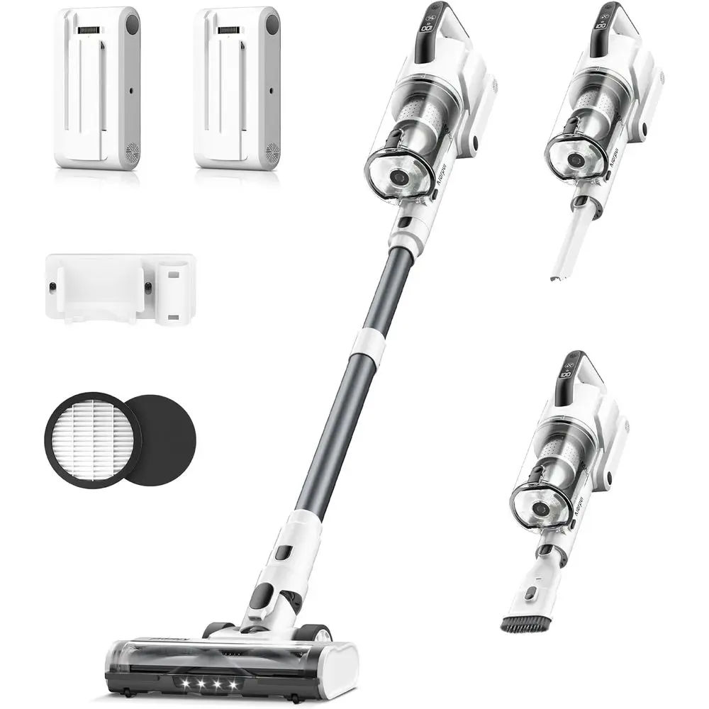 

Cordless Vacuum Cleaner, 2 Batteries 130 Mins Runtime 600W 50Kpa Stick Vacuum Cordless, Self-Standing Vacuum Cleaners for Home w