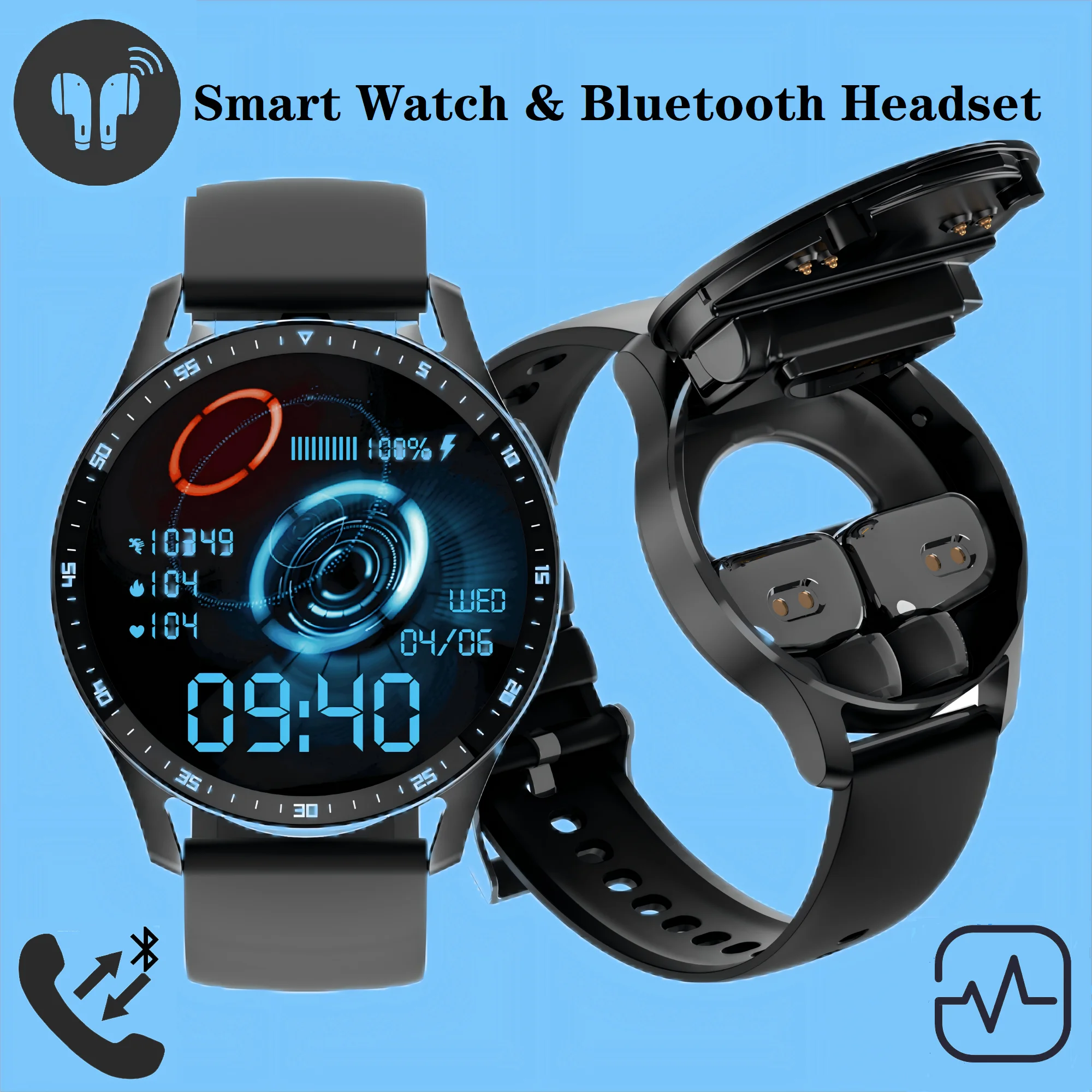 

Bluetooth Headset Watch 2-in-1 Bluetooth Call Smartwatch 2024 Health Monitoring Exercise Recording Call Smartwatch For Men Women