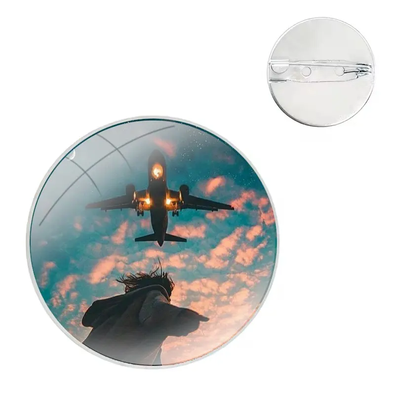 Aircraft Airplane Plane fly travel cloud Glass Dome Brooches Shirt Lapel Bag Cute Badge Pins For Clothes Hat Accessories