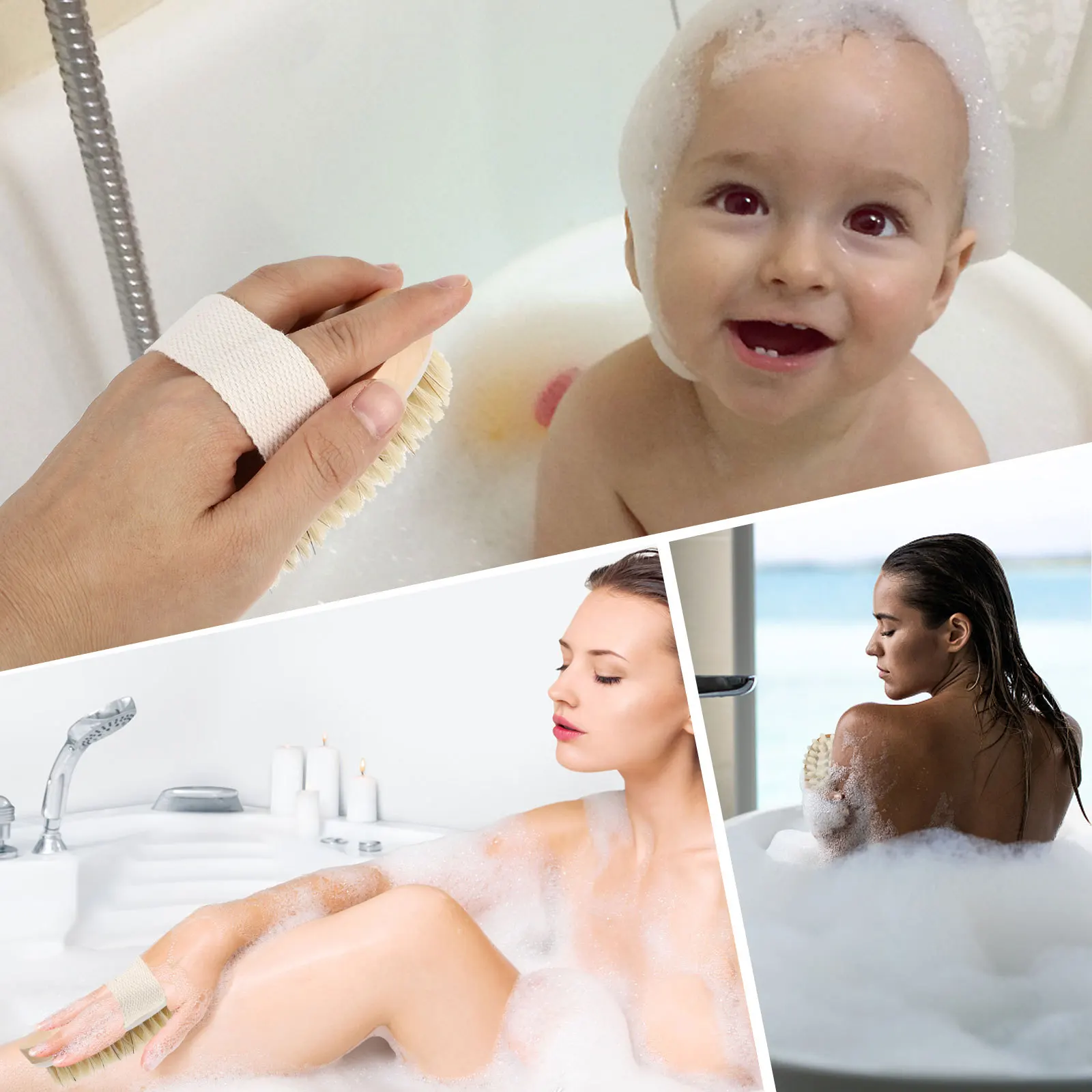 

2Pcs Wooden Handle Body Brush Exfoliator with Supple Bristle for Gentle Skin Massage and Dirt Removal Practical Shower Accessory