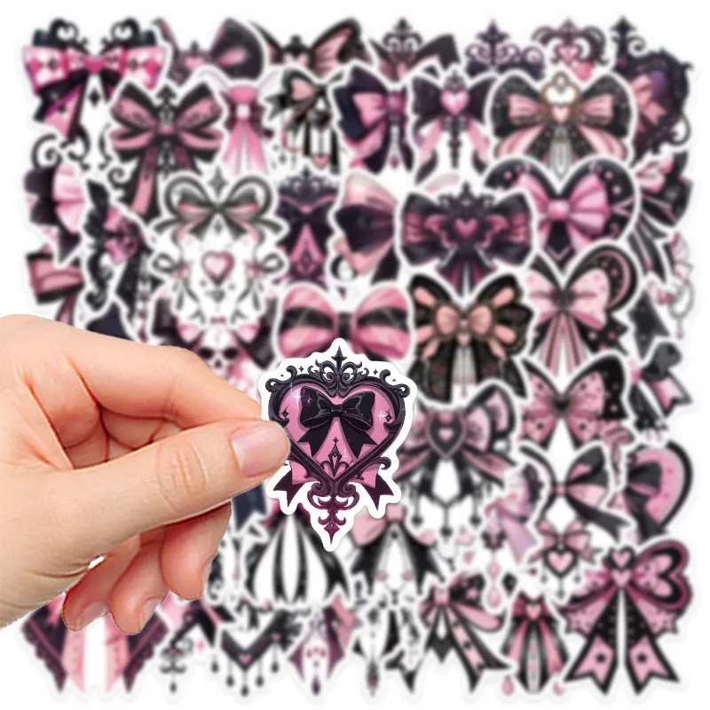 50pcs Gothic Black and Pink Bow High-end Series Graffiti Stickers Suitable for Helmet Desktop Wall Decoration DIY Sticker Pack