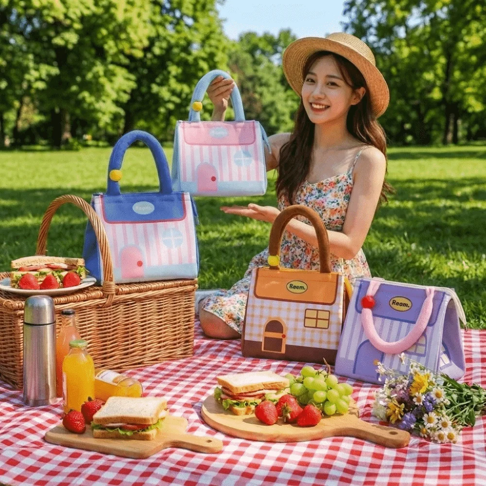House Shaped Cartoon Insulated Lunch Bag Portable Waterproof Lunch Tote Bag Leakproof Lightweight Food Carrier Handbag School