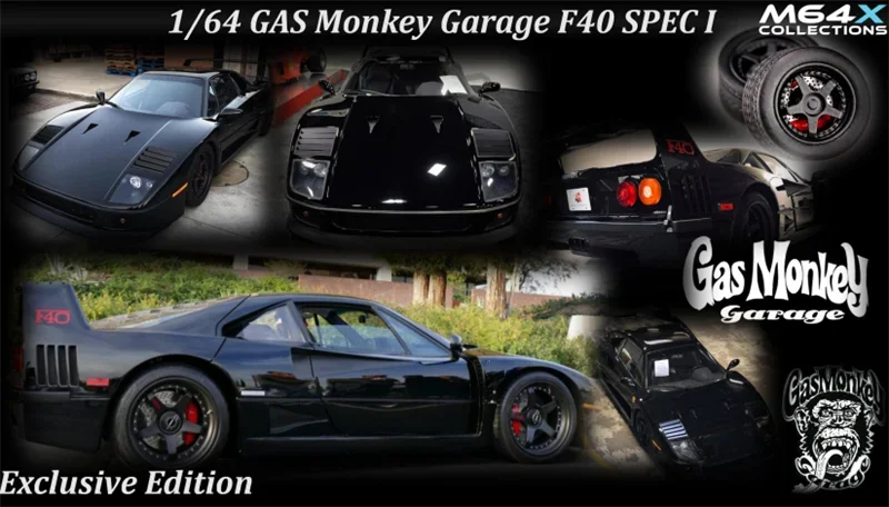 M64X 1:64 GAS Monkay F40 Gas Monkey Garage HRE3 Penske Racing SPEC I/II BLACK Resin Model Car