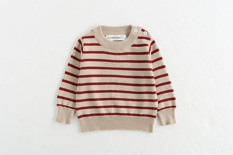 Klassisches Frühlings-Baby-Sweatshirt mit Schulterschnalle, 0–3 Jahre, gestreifter Strickpullover für Kleinkinder, Mädchen und Jungen, lockere Basis, Tops, Pullover – Detail 13