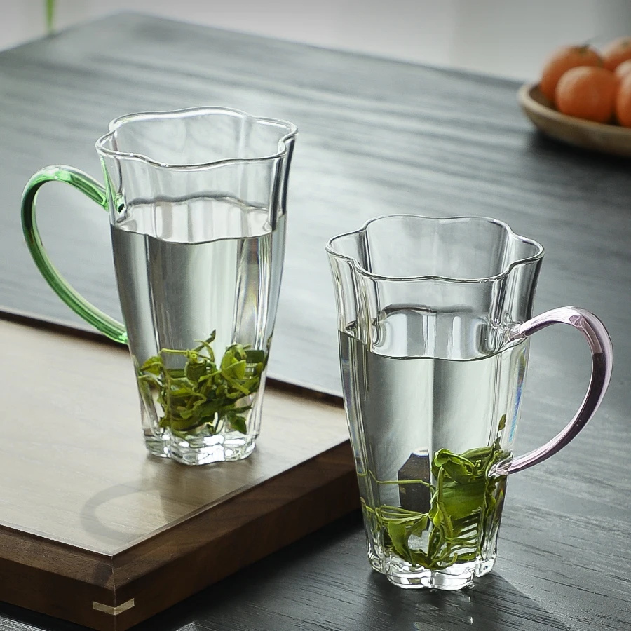 Heat Resistant Luxury Fancy Vintage Cute Chinese Japanese Clear Glass Drinking Iced Coffee Floral Green Tea Cup Teacup Mug Charm