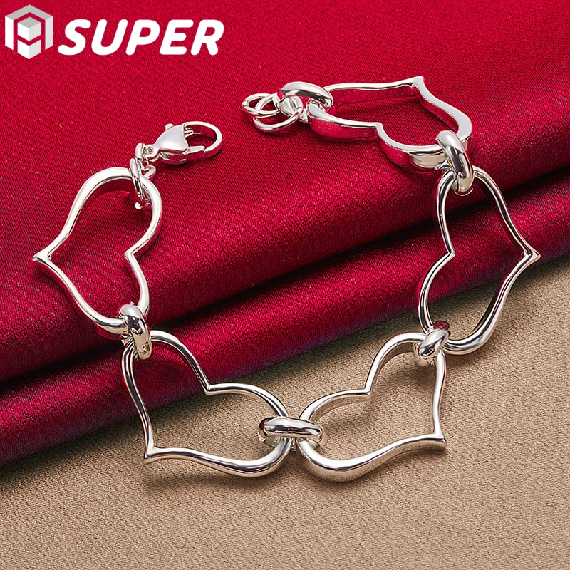 

925 Sterling Silver Big Heart-Shaped Bracelet Chain For Women European Charm Wedding Engagement Party Jewelry