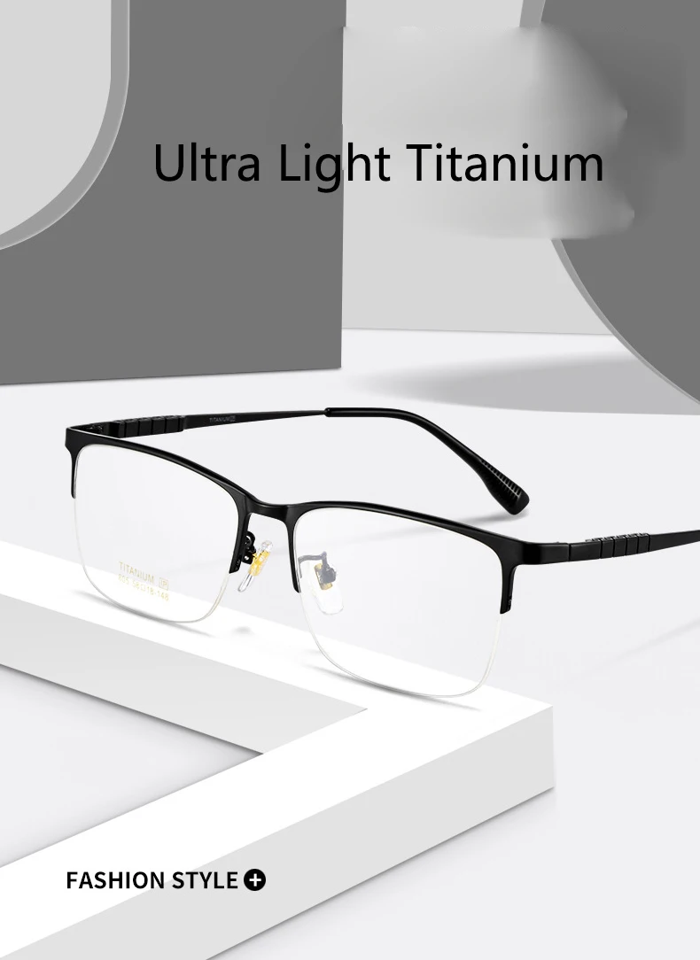 Halbrahmen-Brille, ultraleicht, reines Titan, Brillen, Mode, Business, Luxus, optische Korrektionsrahmen, große Brillen – Detail 2