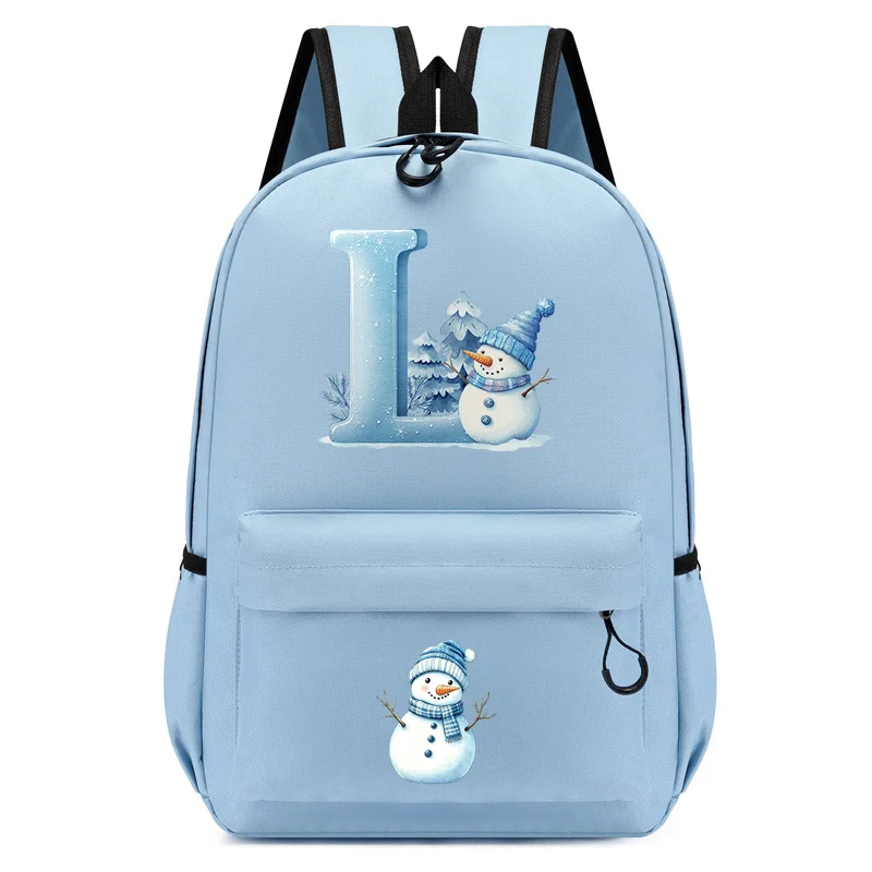 Snowman Print 26 Letter A-Z Backpack for Toddler Girls Boys Schoolbag Xmas Christmas Casual Kids Kindergarten Travel School Bag