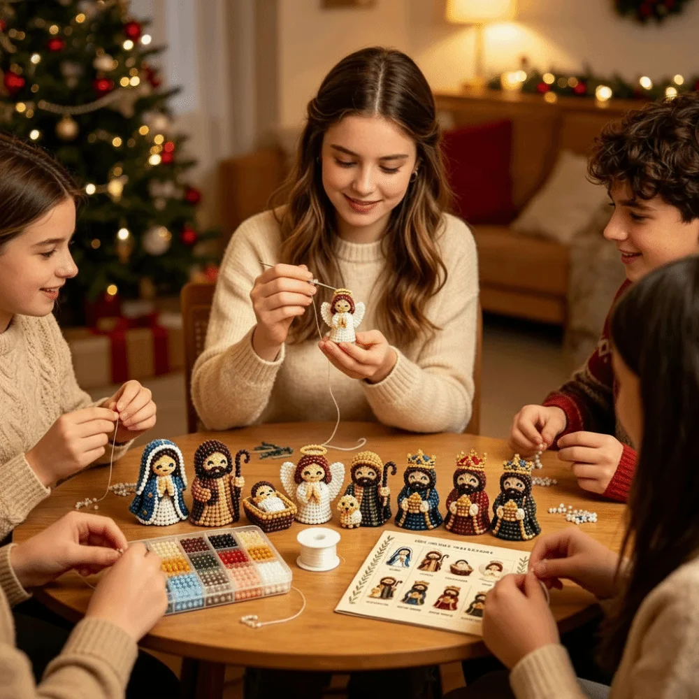 3D Nativity Scene Bead Craft DIY Kit Handmade with Guidance Nativity Beaded Figures Craft Kit Mini Beginner-friendly