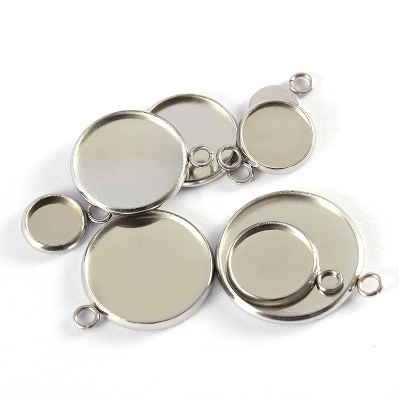 20pcs 14/20/25mm Stainless Steel Cabochon Base Cameo Settings Charms Pendant DIY Blank Tray