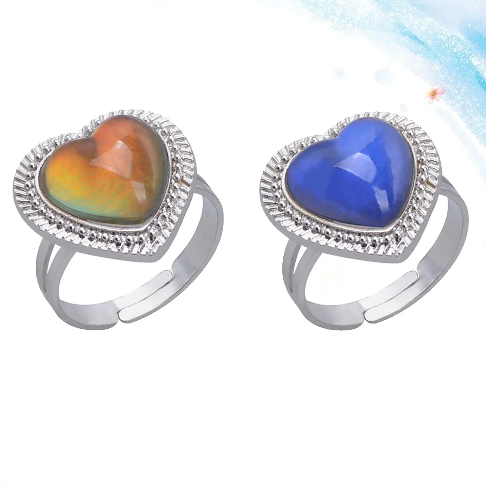 

4pcs Adjustable Heart Shape Color Changing Mood Ring For Women Girls Temperature-Sensitive Emotion Feeling Open Finger Ring