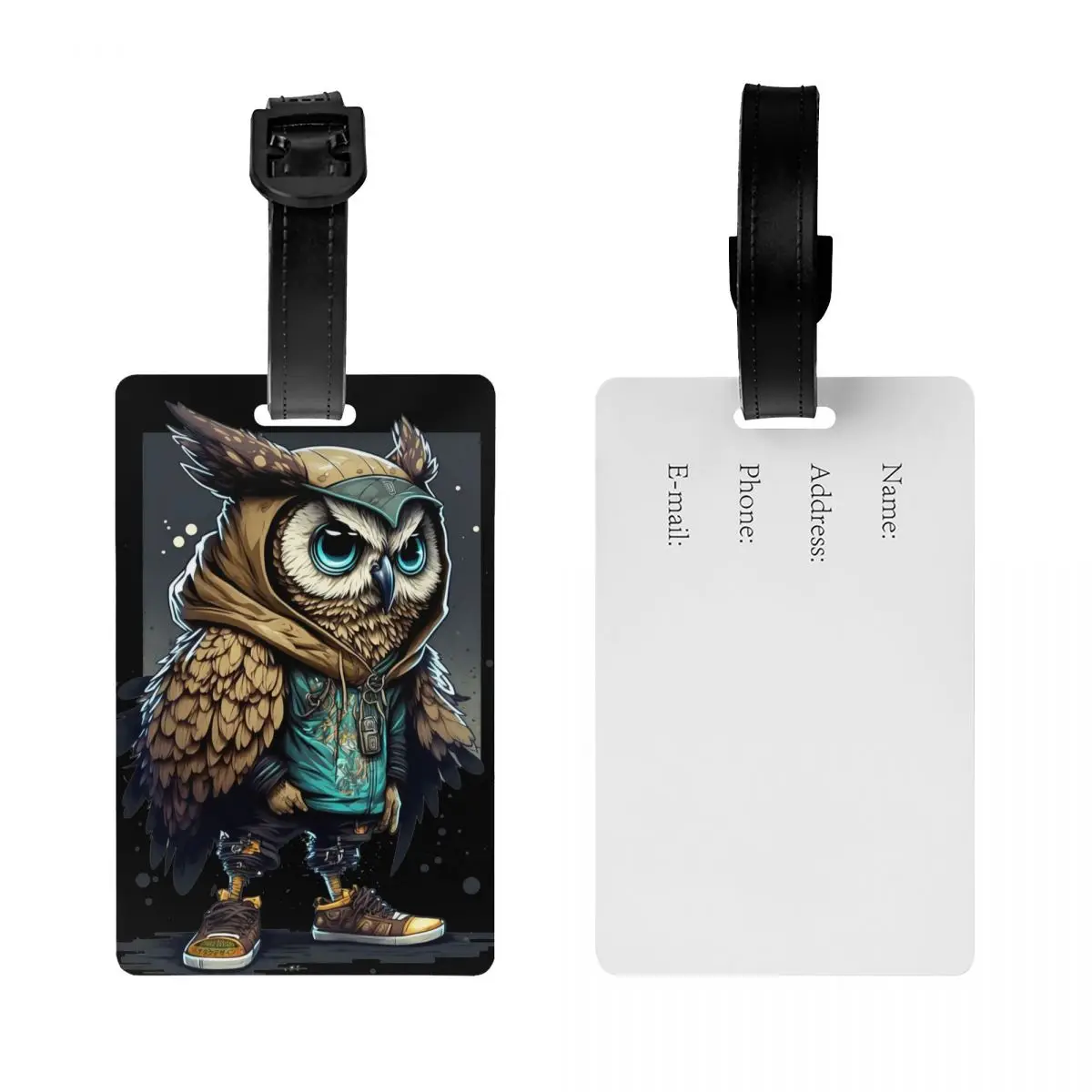 Custom Owl Graffiti Manga Anime Luggage Tag With Name Card Privacy Cover ID Label for Travel Bag Suitcase