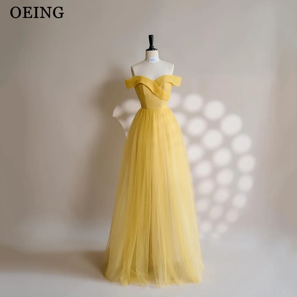 OEING Elegant Yellow Tulle Evening Dresses  Off Shoulder Corset Back Prom Dress Floor Length Garden Wedding Party Gowns 2024