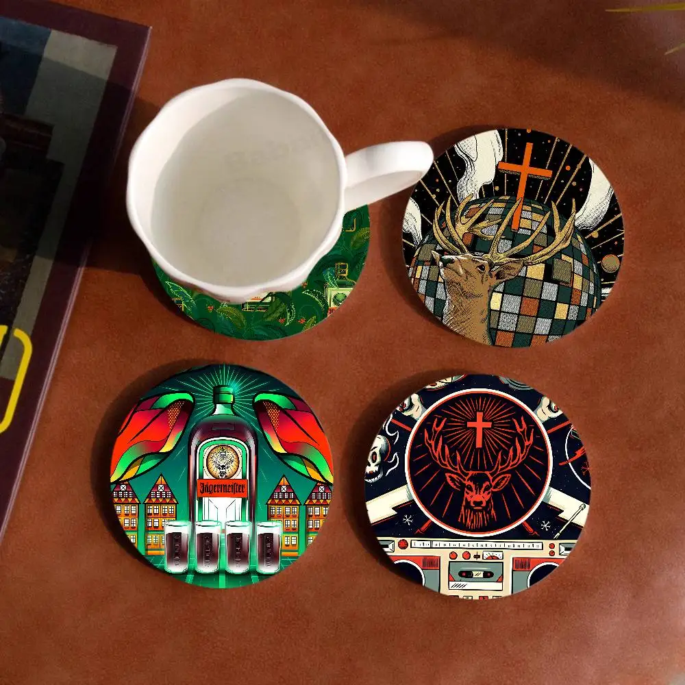 Famous Liqueur J-Jagermeister Wood Coasters Colorful Round C