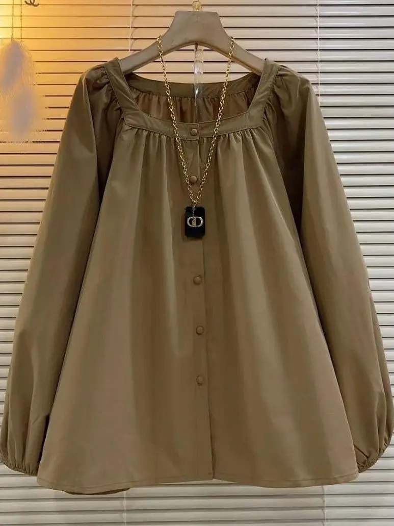 

Женская универсальная блузка Dopne с длинным рукавом, круглым вырезом, французским дизайном пуговиц, устойчивая к сминанию, для ранней осени