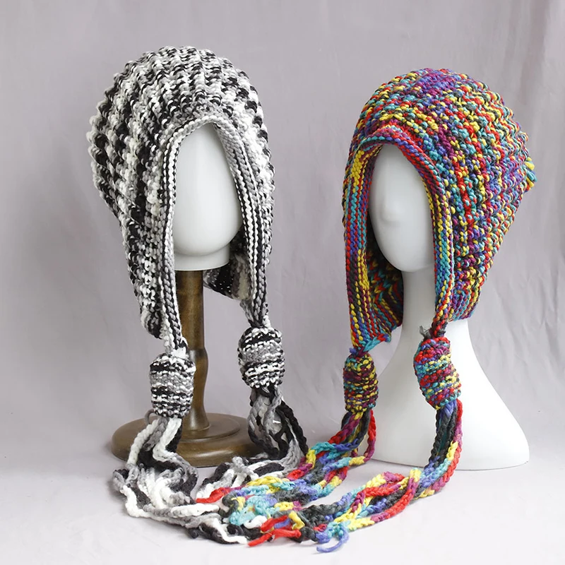 New 2026 Fashion Autumn And Winter Keep Warm Hats Hand-woven Hollow Caps Women's Ethnic Style Fringed Ear Protector Knitted Hats