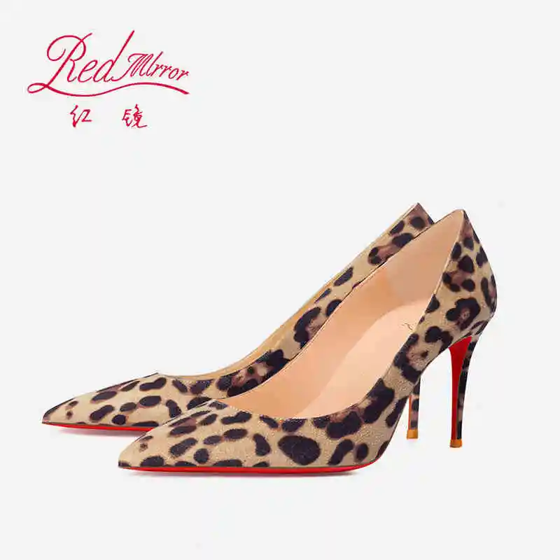 elegant woman heeled shoes Luxury Brand Leopard print heels shoes woman 2024 trend Red Shiny Bottoms Pointed Toe Pumps Women 43