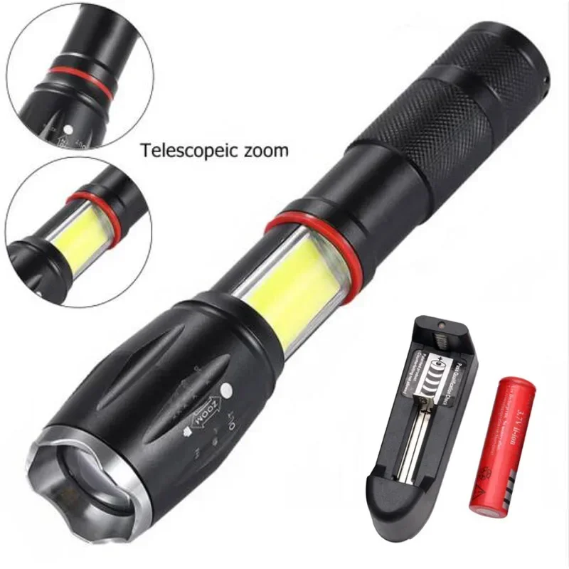 813COB Telescope Zoom Zoomable Cree XML-T6 + COB 6 Mode Adjustable Tactical Flashlight Rescuing Camping Working Torch Flashlight