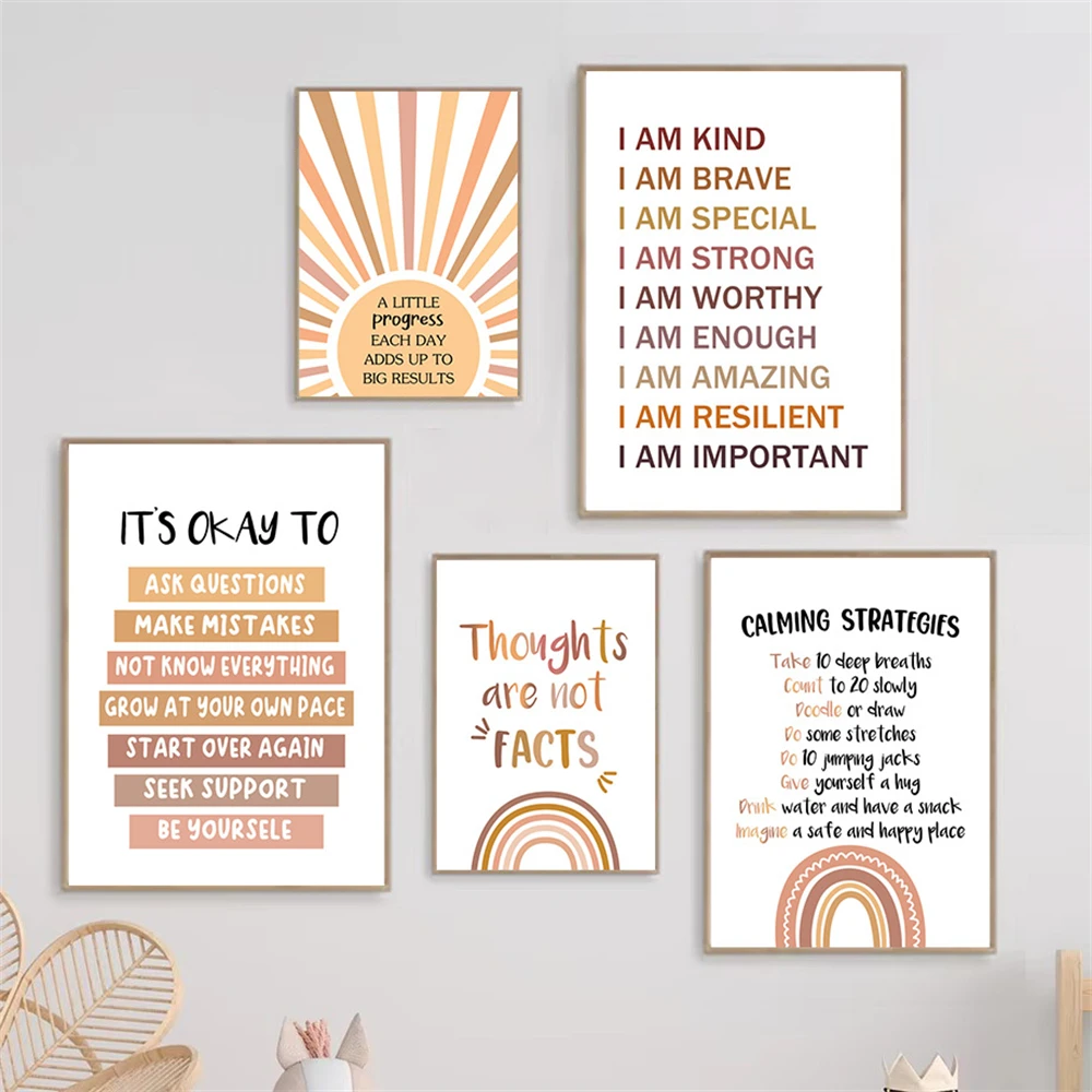 Mental Health Canvas Painting Bohemian Inspirational Quotes Posters And Prints Pictures Nursery Wall Art Classroom Office Decor