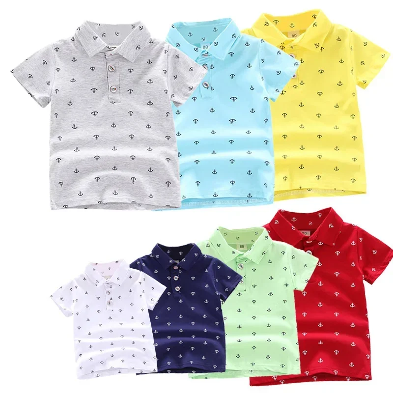 2024 Summer New Baby Kids Boys Fashion Breathable Print Short Sleeve Lapel Collar Cotton Shirt Tops Dropshipping