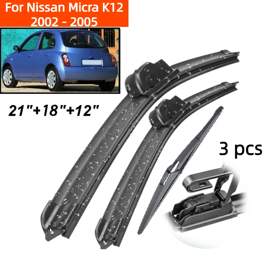 ZHANGU Wiper Front & Rear Wiper Blades Set For Nissan Micra K12 2002 - 2005 Windshield Windscreen Window Brushes 21