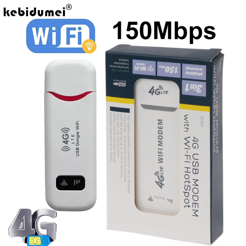 

4G Wireless WiFi Router 150Mbps WiFi Hotspot USB Dongle Mobile Broadband USB Modem Repeater for Home Office Plug and Play
