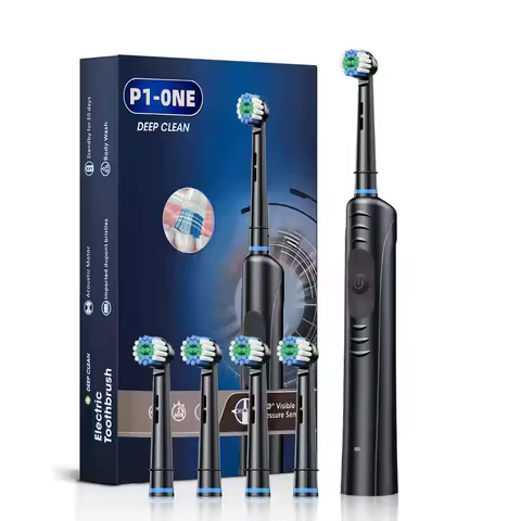 Electric Ultrasonic Sonic Toothbrush Waterproof Round Head Rotating 4 Heads Replacement Home Use Electric Toothbrush
