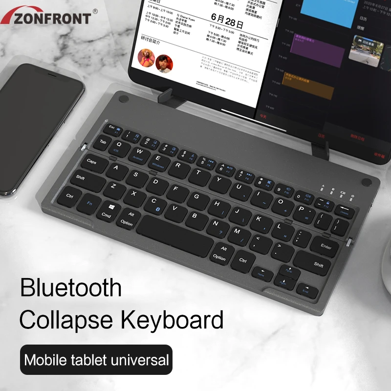 ZONFRONT Mini Folding Bluetooth Keyboard Wireless Keyboard with Stand For iPad Xiaomi Phone Tablet Keyboard Android IOS Windows