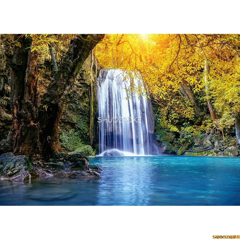 Autumn European Street Scenery Photography Backdrops Props Blue Sky White Cloud Nature lawn Forest Photo Studio Background KH-08