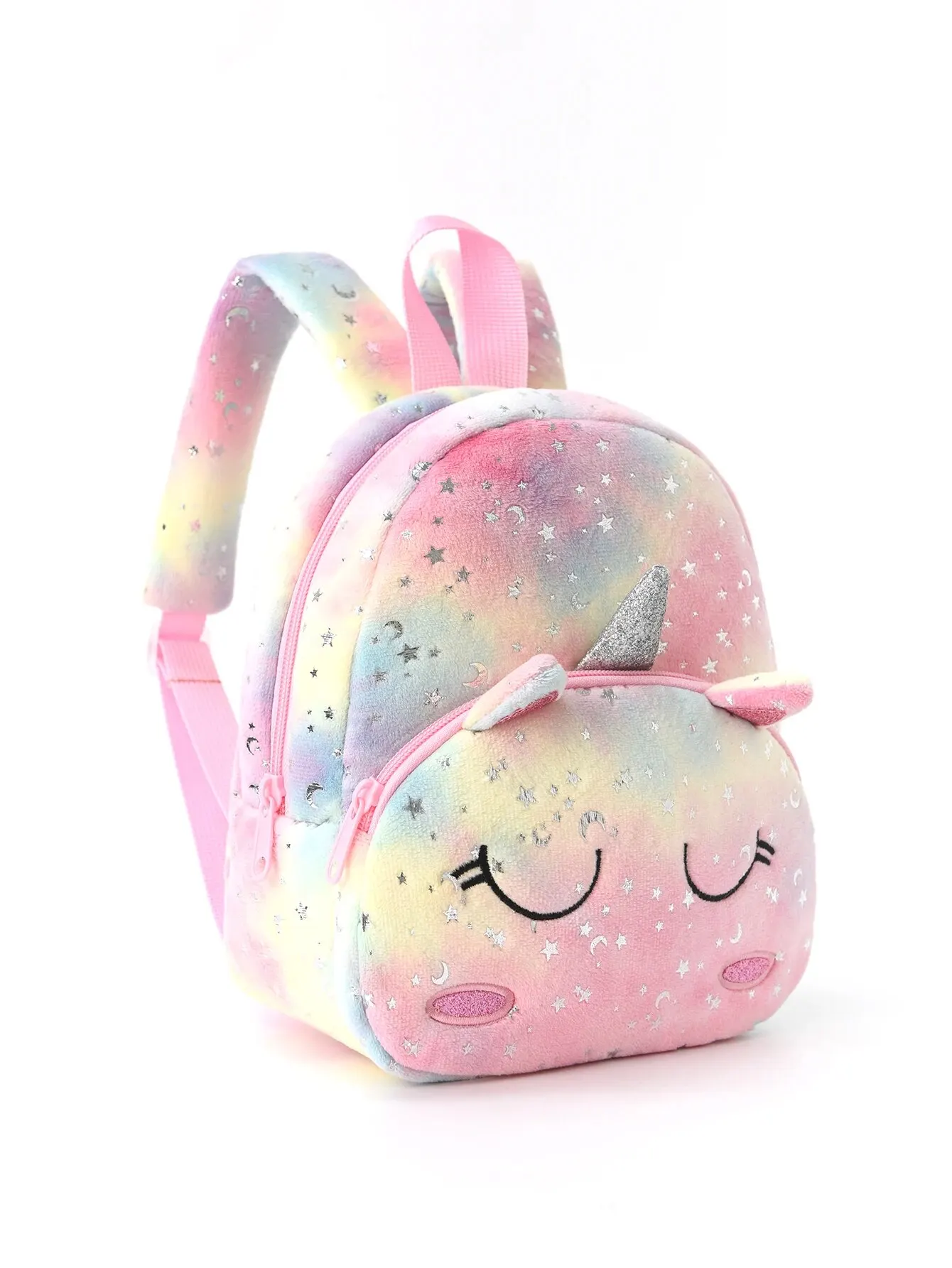 1pc Plush Printed Cartoon Unicorn Children\'S Backpack, Suitable For Girls, Students, Outdoor Travel, School, Holiday Gifts