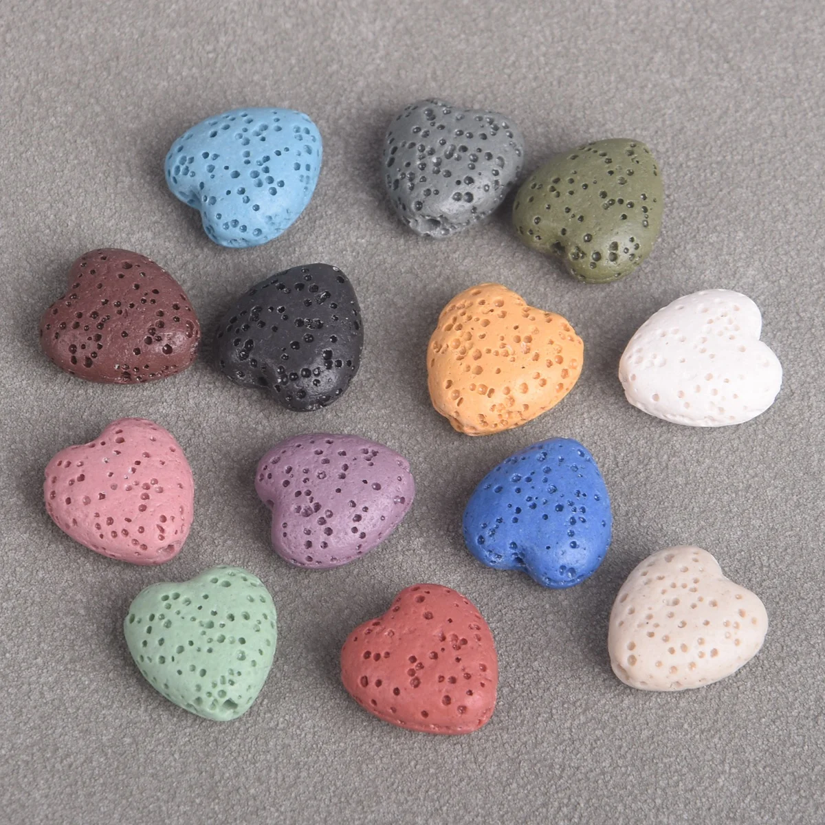 10PCS Heart Shape 14mm Natural Volcano Lava Stone Loose Beads For Jewelry Making DIY Crafts Earring Bracelet Findings