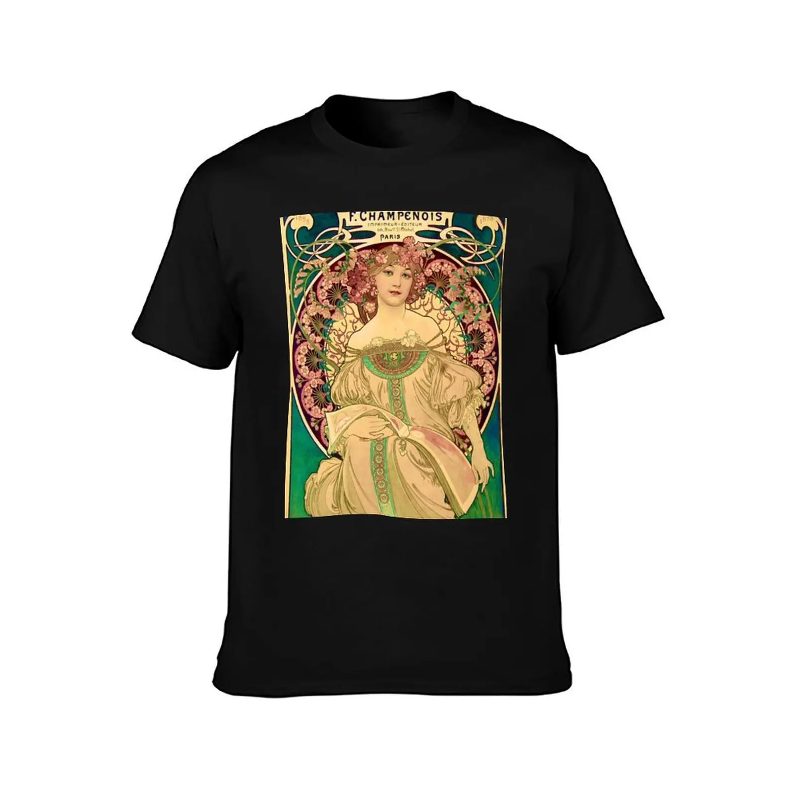 Daydream Alfonse Mucha 1897 F. Champenois imprimeur-éditeur T-Shirt, Summer Casual Cotton Tee, Oversized Streetwear Tops