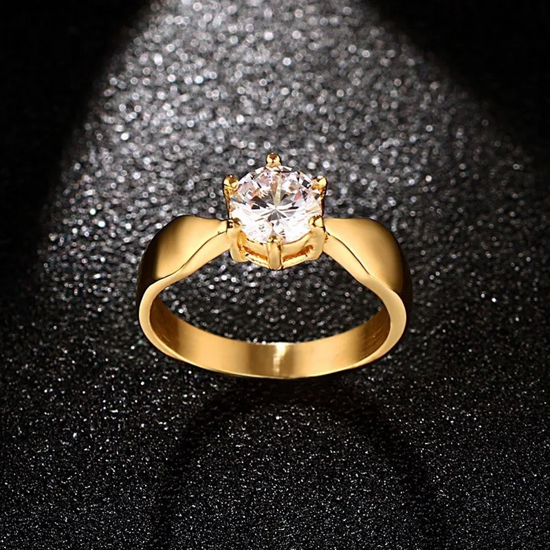 Meaeguet Ladies Prong Setting CZ Engagement Rings Wedding Bands For Women Gold Color