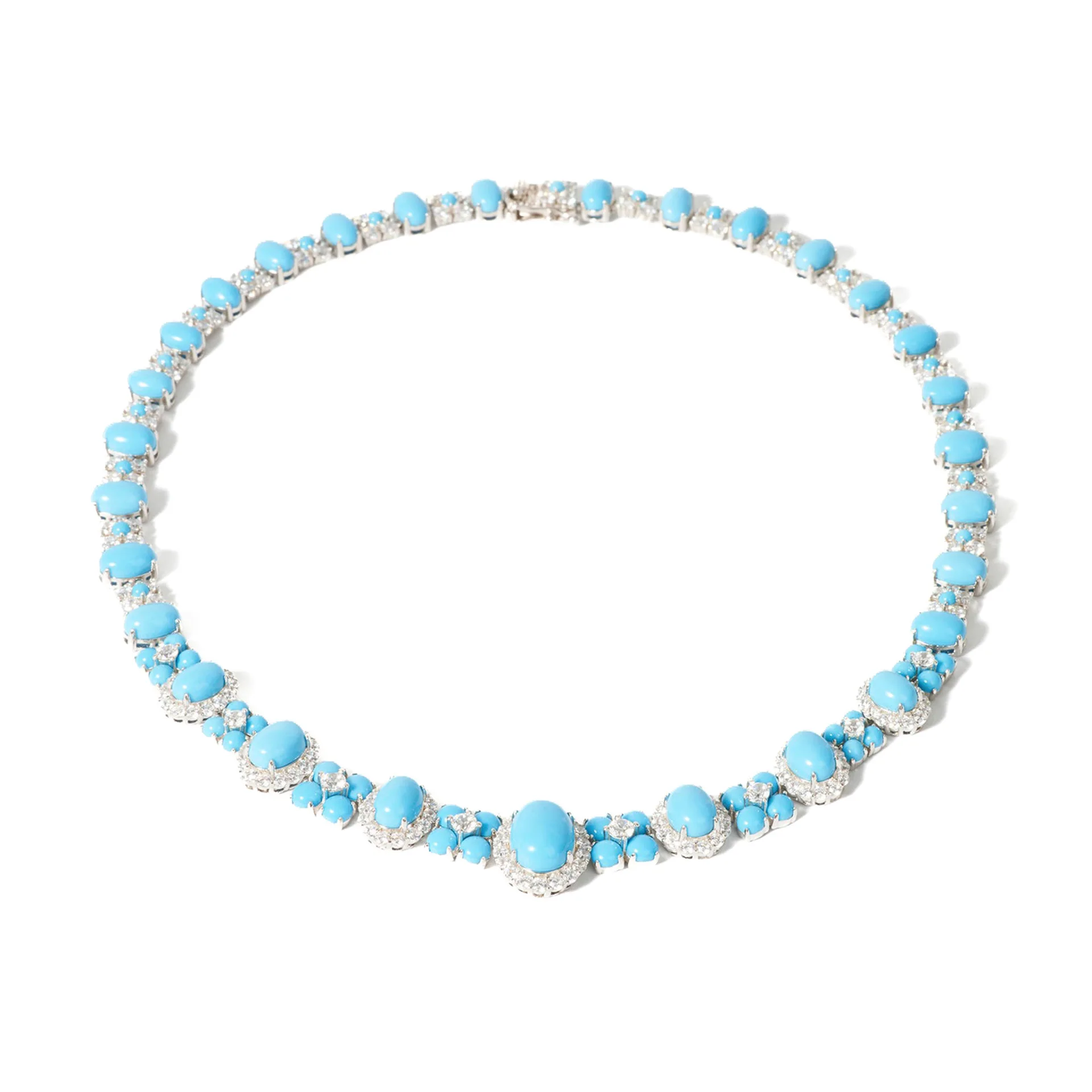 

Vintage Artificial Turquoise Cabochon Necklace Elegant 925 Sterling Silver Statement Jewelry for Women's Banquet Holiday Gifts
